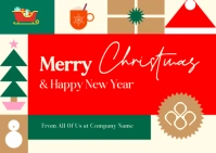Illustrative Red Dark Green Gold And Kaki Modern Geometric Postcard Christmas Wishes Modern Minimal A6 template