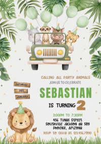 Illustrative Safari Birthday Invitation A4 template