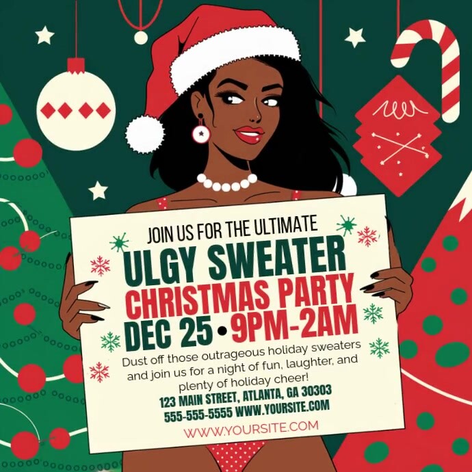 Illustrative Sexy Ugly Sweater Party Invite, Ugly Sweater Christmas Party Invitations, Xmas Party (1 Instagram Post template
