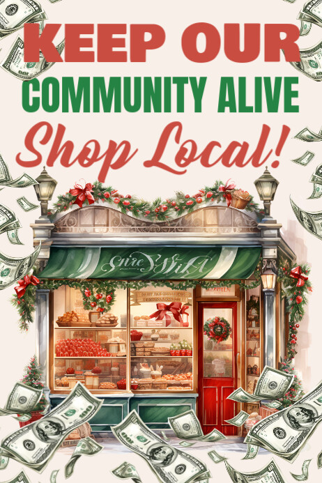 Illustrative Shop Local At Christmas Poster Cartaz template