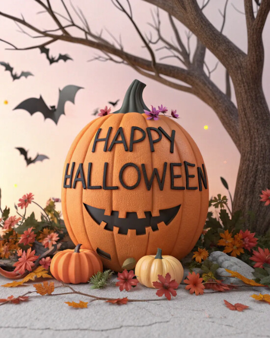 Illustrative Spooky Pumpkin Halloween Greeting Instagram Portrait template