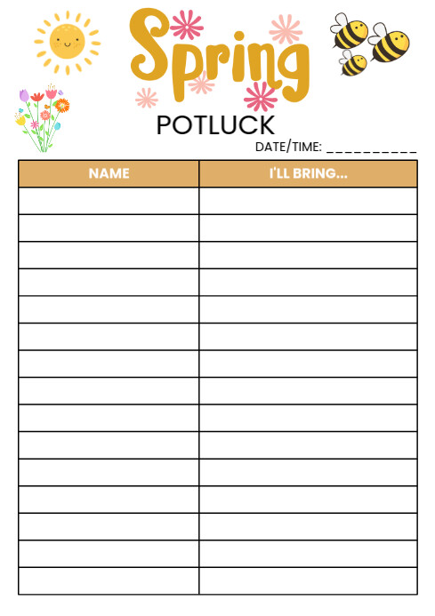 Copy of Illustrative Spring Potluck Sign Up Sheet A4 | PosterMyWall