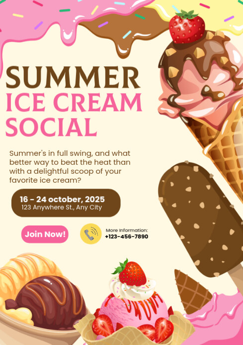 Illustrative Summer Ice Cream Social A4 template