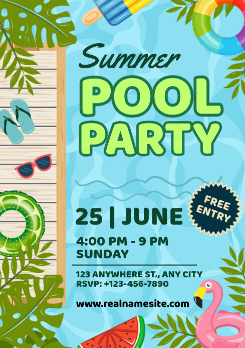 Illustrative Summer Pool Party A4 Template | PosterMyWall