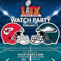 Illustrative Super Bowl Lix Football Sports Bar Social Media Post.  Eagles. Chiefs Instagram Post template
