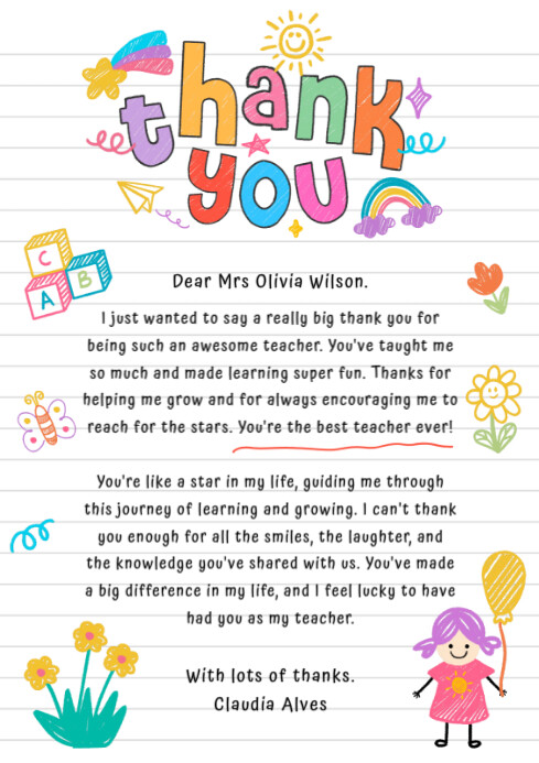 Illustrative Thank You Teacher A4 template