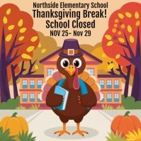 Illustrative Thanksgiving Break Flyer, School Flyer, Thanks Giving Flyer Template Instagram Post Instagram-Beitrag