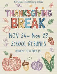 Illustrative Thanksgiving Break Flyer, School Flyer, Thanks Giving Flyer Template   Flyer (us Letter