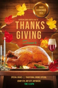 Illustrative Thanksgiving Dinner Invite Pinterest Graphic template
