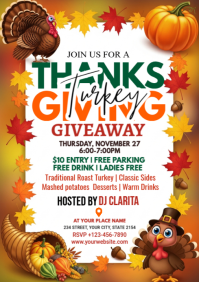 Illustrative Thanksgiving Dinner Party A4 template