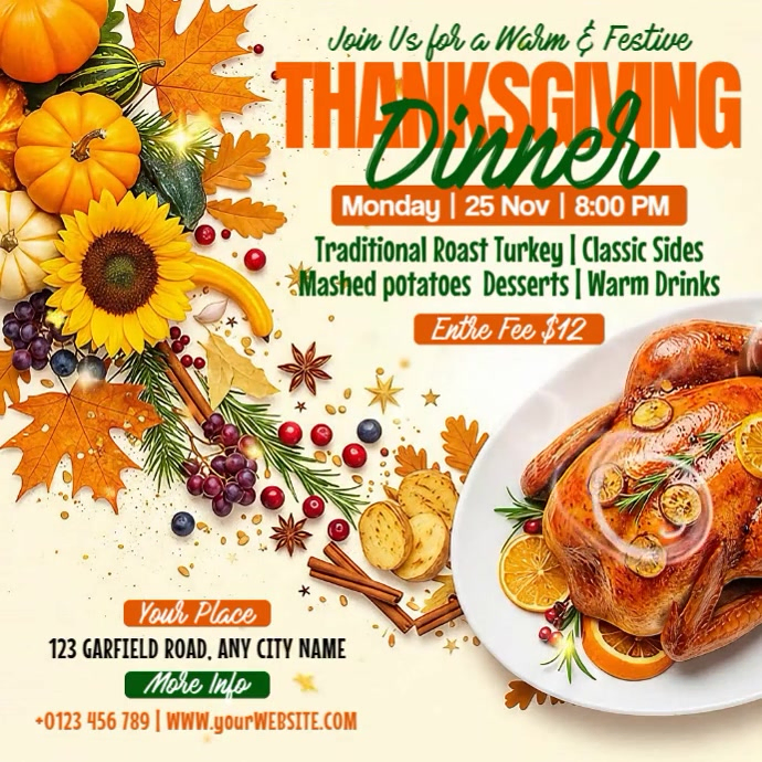 Post Design Dinner Illustrative Thanksgiving Dinner Party Instagram Post Template ...