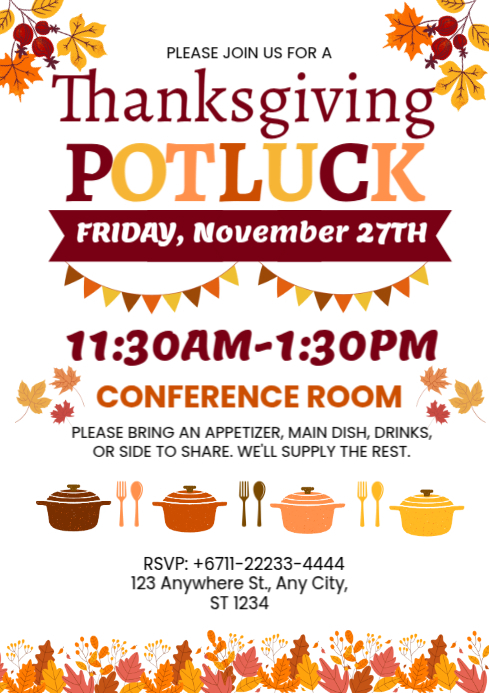 Illustrative Thanksgiving Potluck A4 Template | PosterMyWall