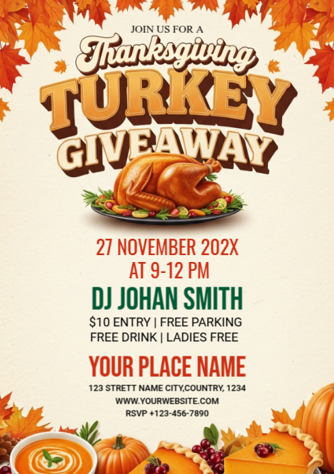 Illustrative Thanksgiving Turkey Giveaway A4 Template | PosterMyWall