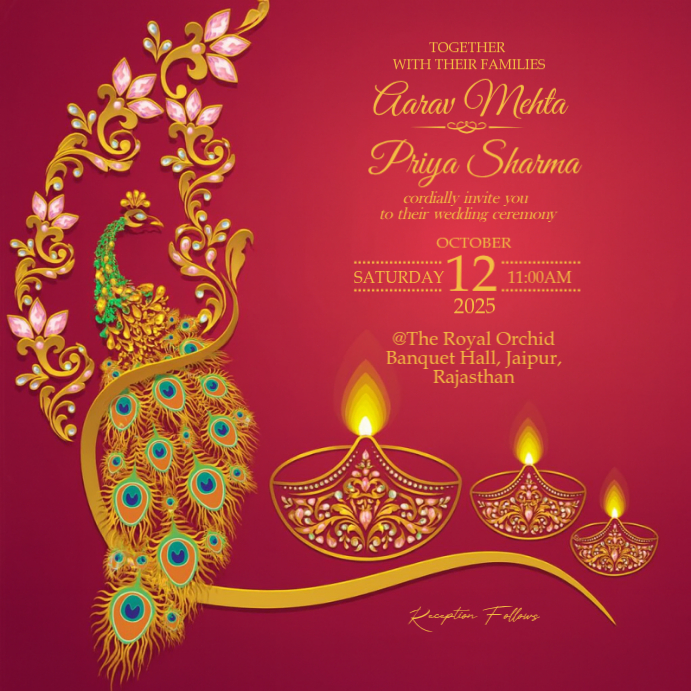 Illustrative Traditional Indian Wedding Invitation Instagram Template ...