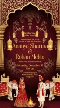 Illustrative Traditional Indian Wedding Invitation Instagram Story Indaba yaku-Instagram template