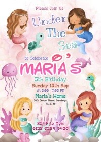 Illustrative Under The Sea Birthday Invitation A6 template