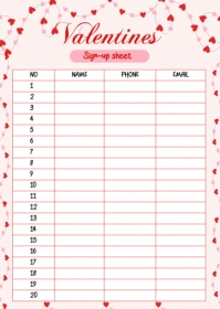 Illustrative Valentine's Party Sign Up Sheet A6 template