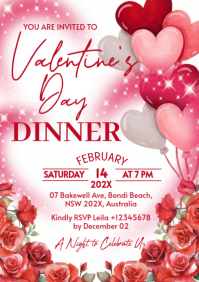 Illustrative Valentines Day Dinner Invitation A5 template