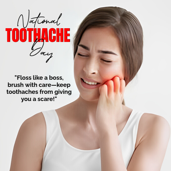 Illustrative White Background Grunge National Toothache Day  Instagram Post template