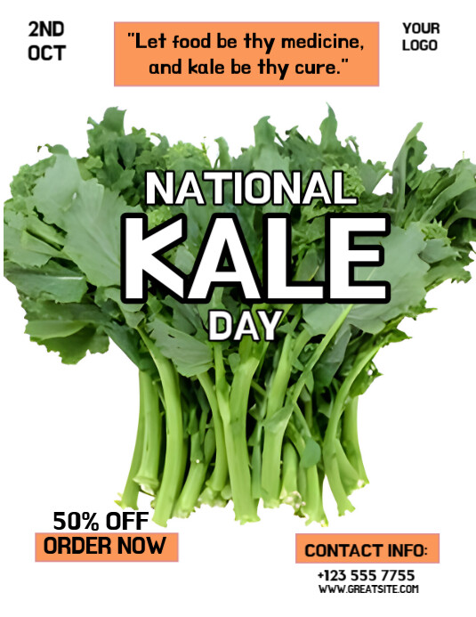 Kale Lette Illustrative White Background Grunge National Kale Day Flyer (us Letter ...