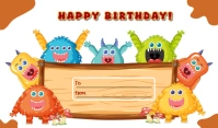 illustrative white birthday monster gift tag template