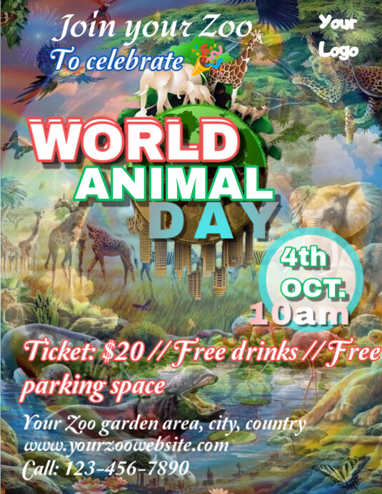 Illustrative World Animal Day Celebration Template  Flyer (us Letter)