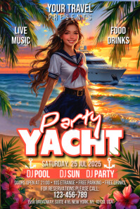 Illustrative Yacht Party Poster Плакат template