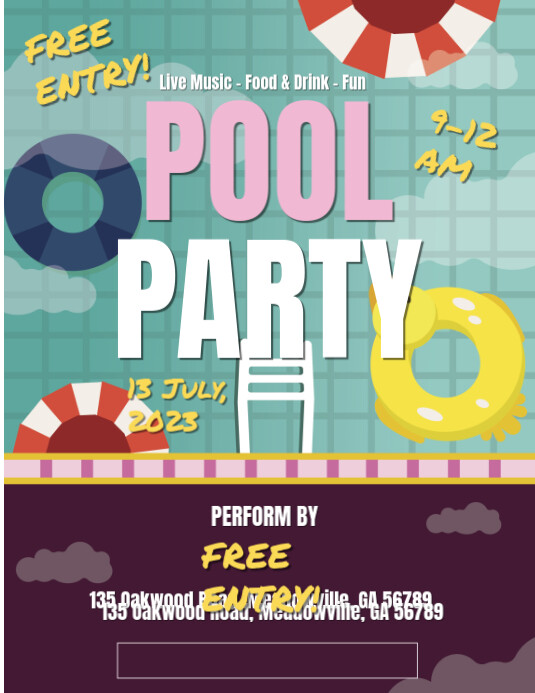 Ilustrativo Pool Party Invitation Volante (carta Us) Flyer (US Letter) template