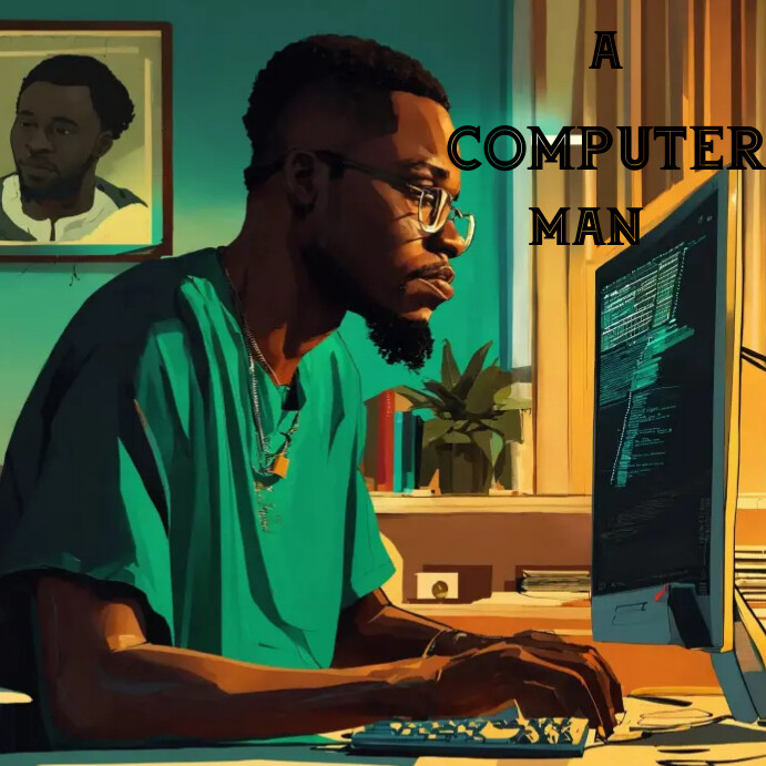 Image of computer man infront of Computer Templat | PosterMyWall