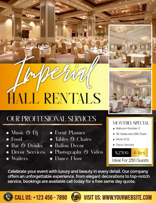 Plantilla de Imperial Hall Rentals For Events | PosterMyWall