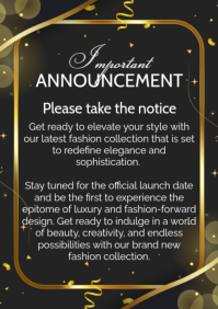 Black Fashion Collection Announcement A4 Template
