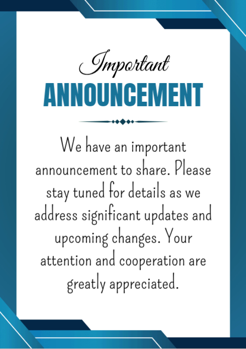 Important Announcement Template | PosterMyWall