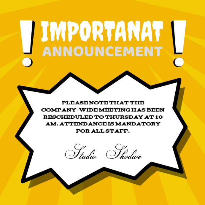 Important announcement Instagram post Template | PosterMyWall