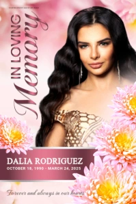 In Loving Memory Pink Floral Women's Obituary Funeral Sign Poster template