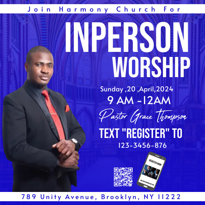 In-Person Worship | Register , church invite Template | PosterMyWall