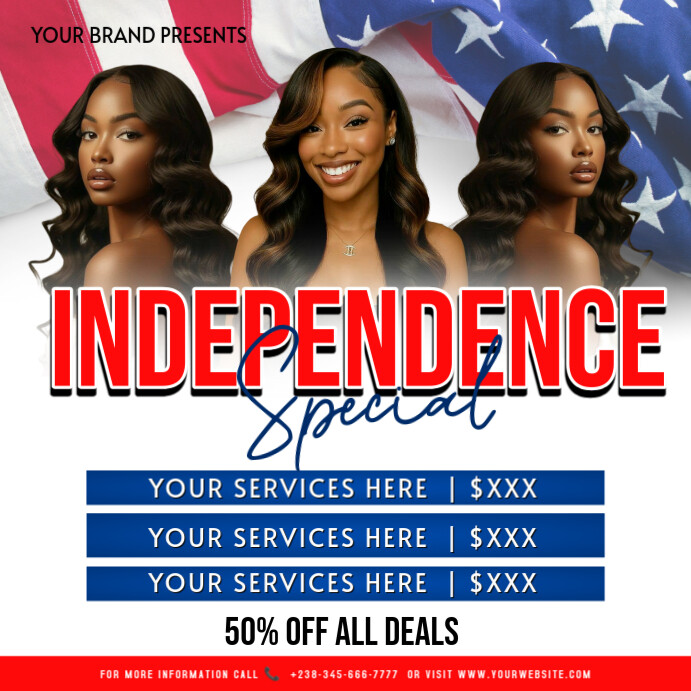 Independence Day Beauty Sale Flyer – Editable 4th of July Hair Salon Promo Template Instagram Post