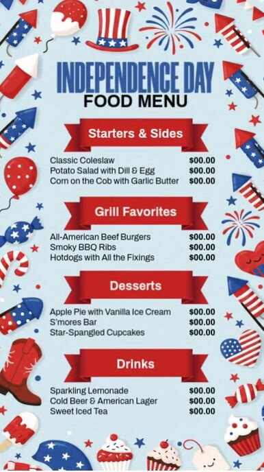 Independence Day Food Menu Template | PosterMyWall