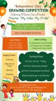 Independence Day India Drawing Competition for Kids Poster Template Instagram Story