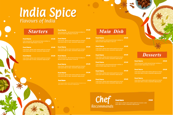 Indian Cuisine Menu เทมเพลต | PosterMyWall