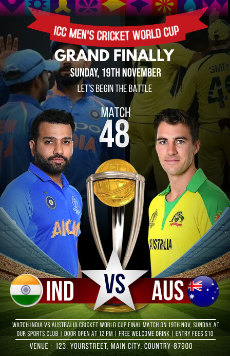 India Vs Australia Crick Final Match Template | PosterMyWall
