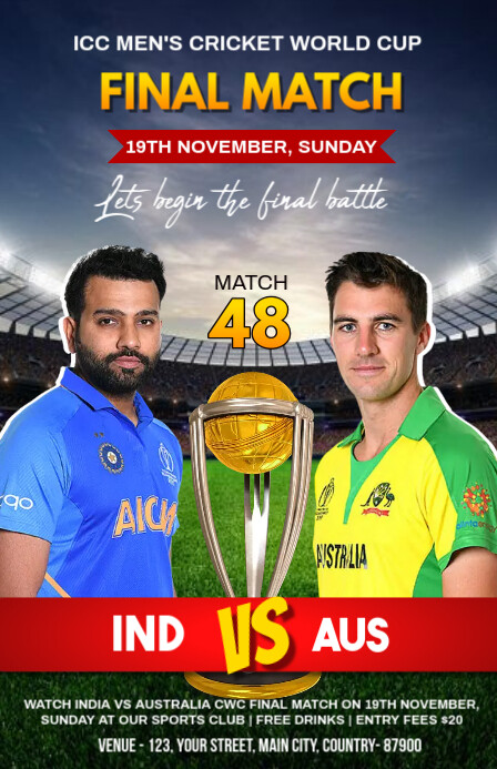 India Vs Australia CWC Final Match Poster Templat | PosterMyWall