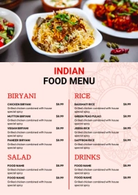 Indian Food Menu flyer template A4