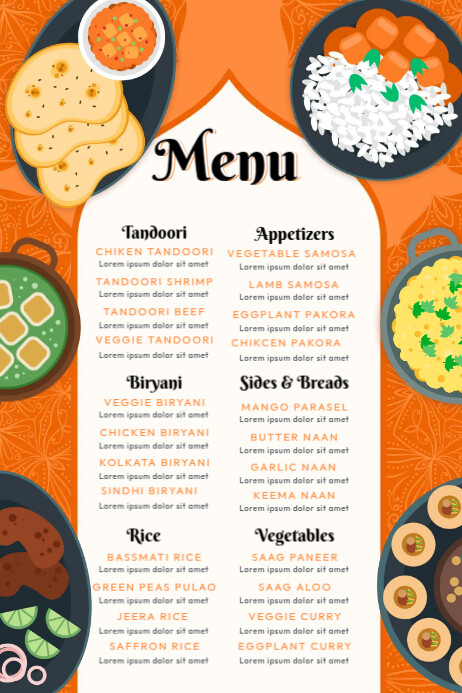 Indian Restaurant Menu Design Samples