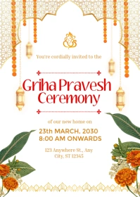 INDIAN GRIHA PRAVESH INVITATION A6 template