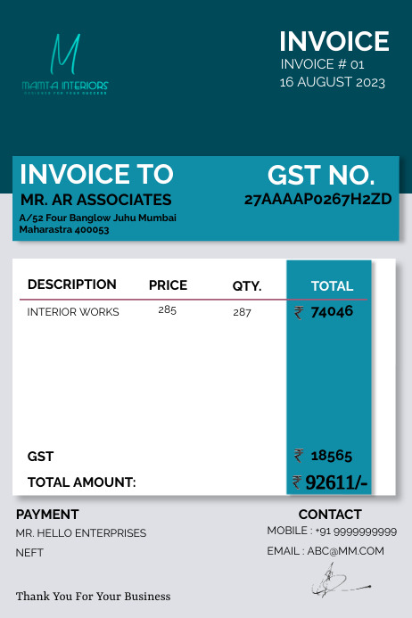 Indian Invoice Template | PosterMyWall
