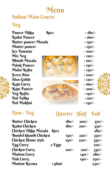 Indian Main Course Menu Template | PosterMyWall