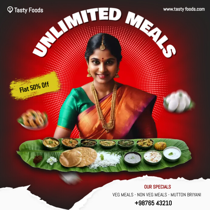 Indian restaurant food poster design Instagram-opslag template