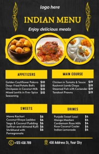Indian Restaurant Menu Black and Yellow Tabloid template
