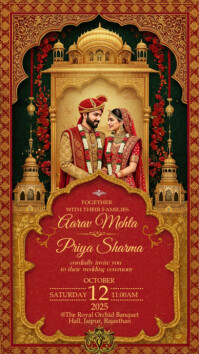 Red Indian Wedding Invitation Digitalt display Template