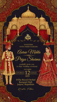 Black Wedding Invitation Digitalt display Template